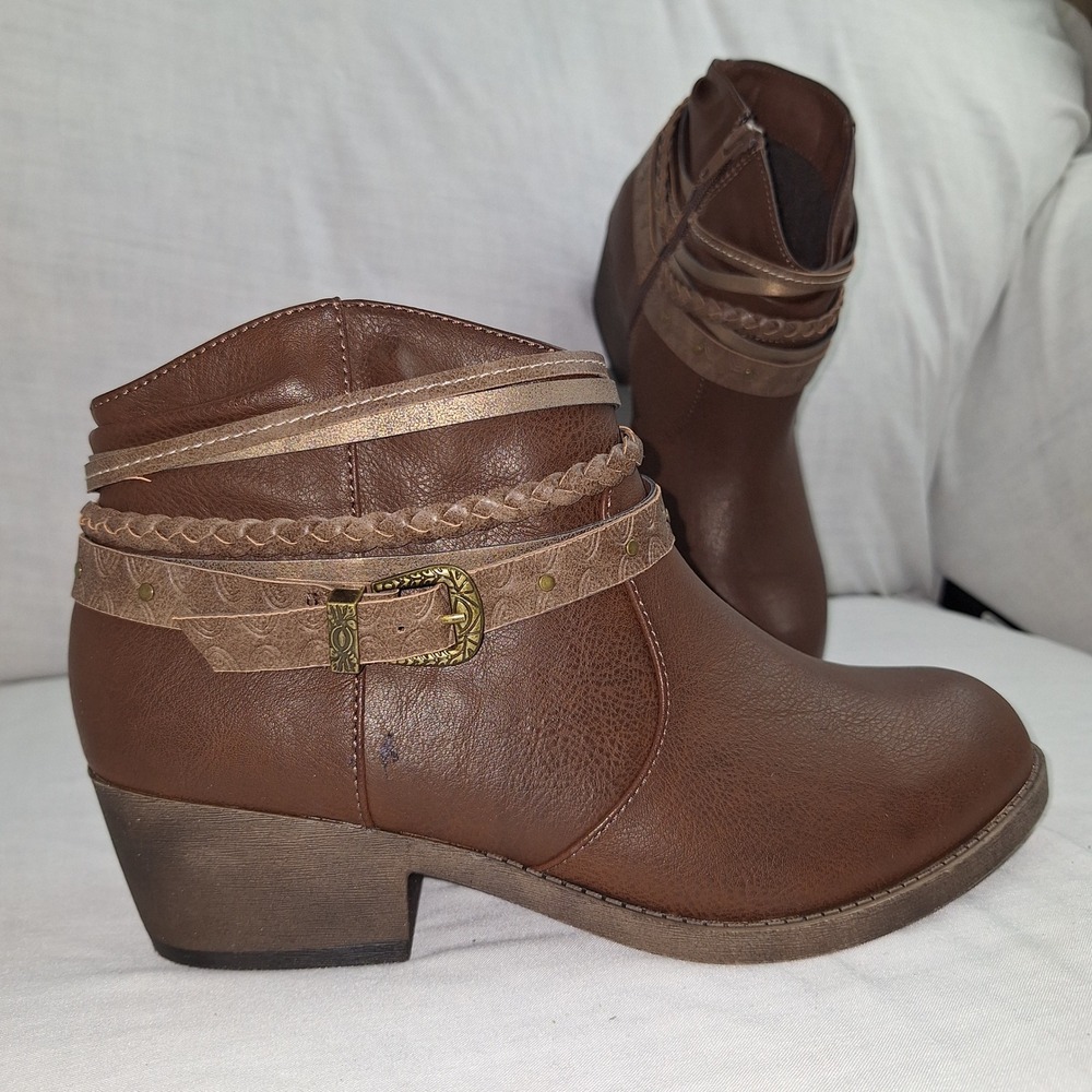 Boho Bohemian POP Brown Size 9 Ankle Booties Earnest Women Santiago Flux Leather